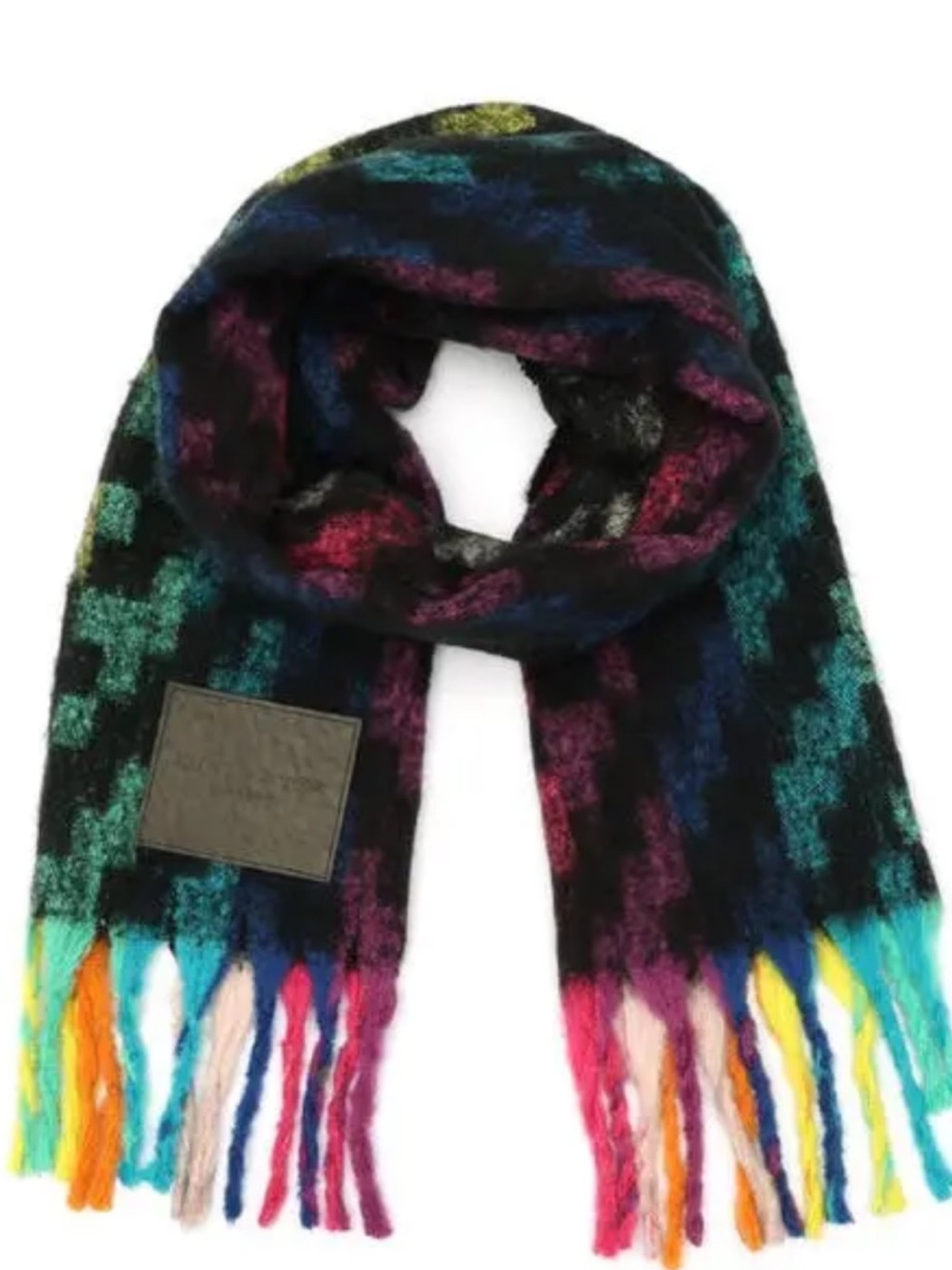 Kurt Geiger London Rainbow Houndstooth Yarn Knit Dye Scarf - Black Base Size OS